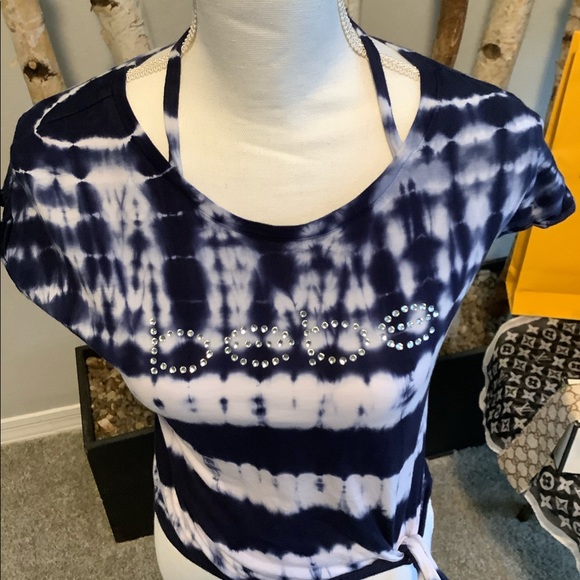 ❌Sold Live Show ❌ BeBe Swarovski Tie Dye Criss Cross Shirt - Picture 2 of 10